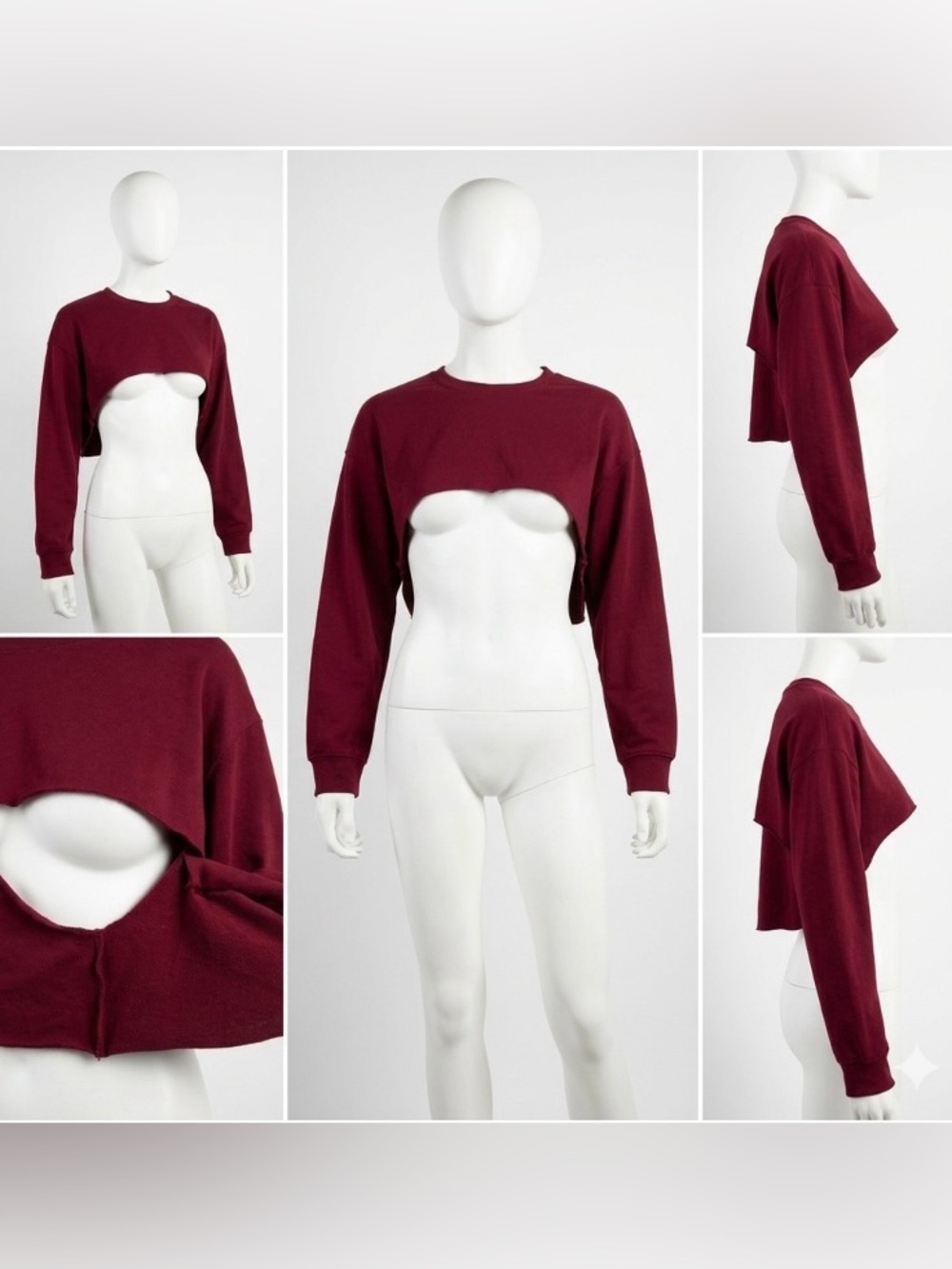 SHEIN Burgundy Super Cropped Sweatshirt Layered Asymmetrical Hem Maroon Top XS